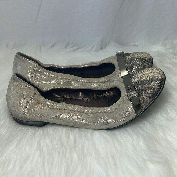 Attilio Giusti Leombruni AGL Cream Shimmer Cap Toe Ballet Flat Sz 37/US 7 - Picture 4 of 7